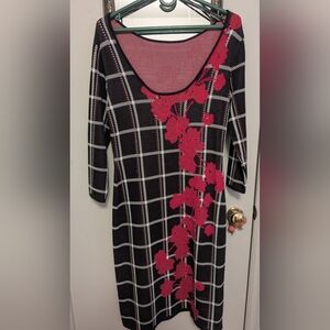 Vince Camuto Black and Red Floral Checkered Dress